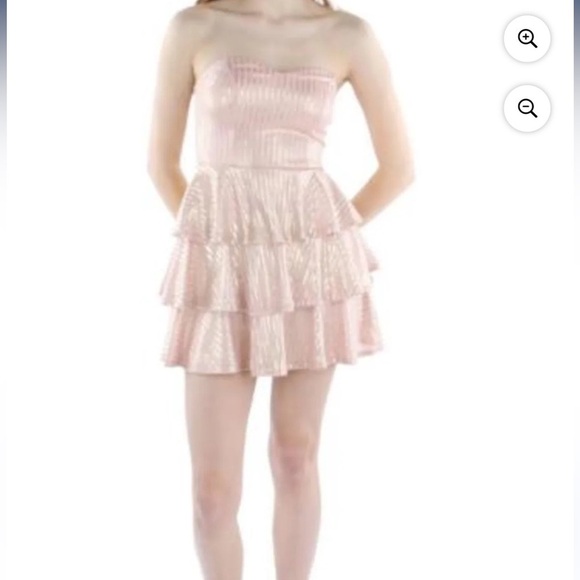 TRIXXI Pink Metallic Tiered Ruffled Sweetheart Neck Striped Strapless Juniors 15 - Picture 1 of 9
